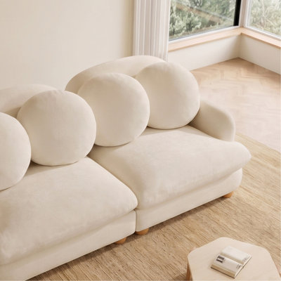 Canapé Comfy en chenille, canapé 2 places profond avec 4 coussins décoratifs, structure en bois massif pour le salon, la chambre à coucher, beige