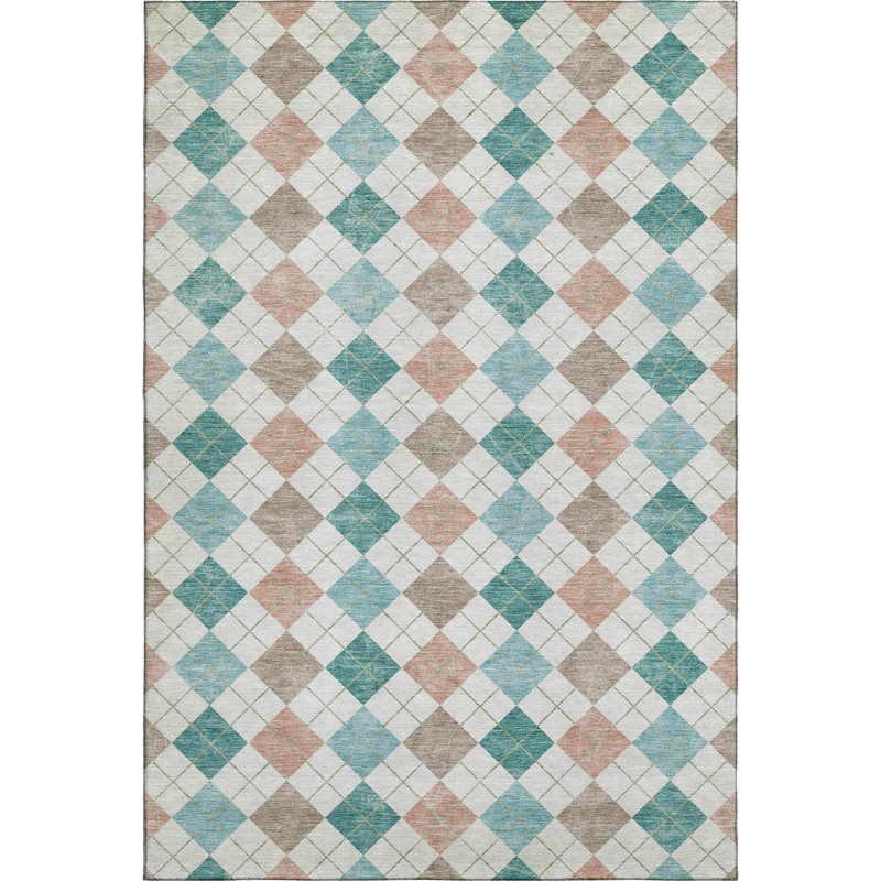 Premium Machine Washable Mayfield AMF2238 Geometric Rug, Aqua, 10' x 14'