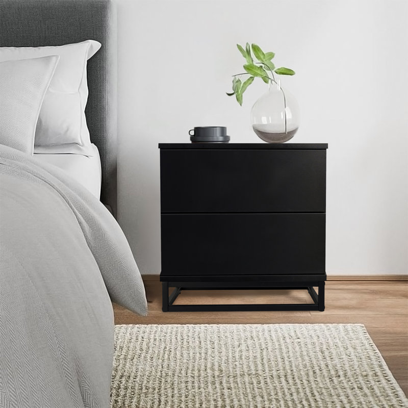 Bloomsbury 50cm W Manufactured Wood Bedside Table, Black