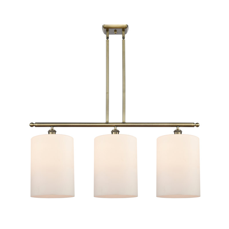 Luminaire suspendu tambour 3 lumières Dublin, Laiton antique, Blanc mat