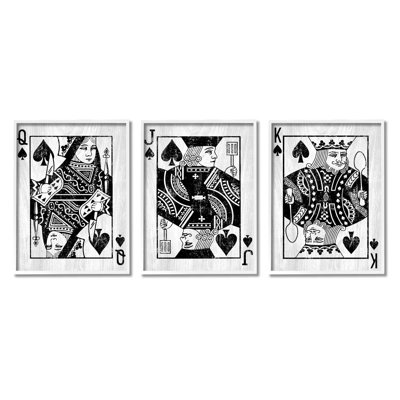 Queen Jack King Spade Cards 3 Pc Black Framed Giclee Art Set by Lil' Rue