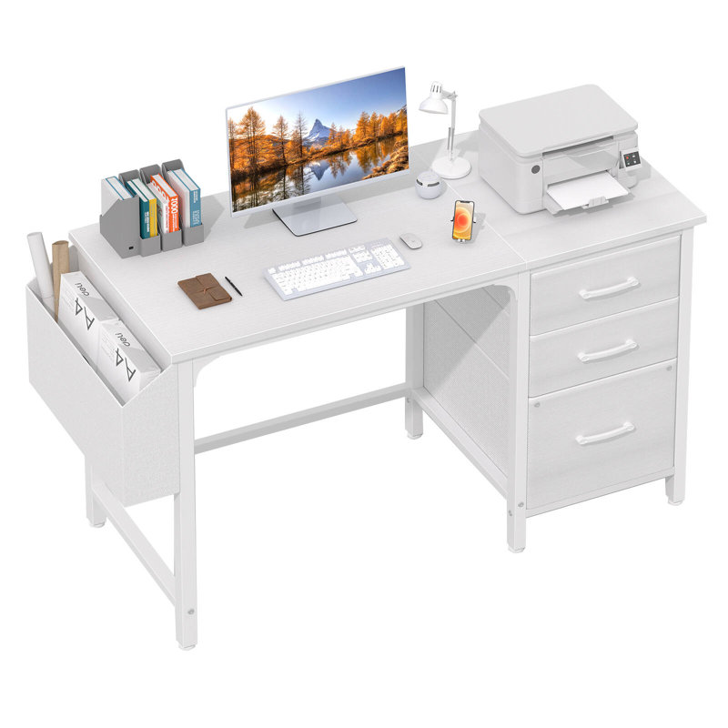 Bureau d'ordinateur avec tiroirs Bureau rectangulaire, Blanc, H 29,5 po x l 46,6 po x P 19,7 po