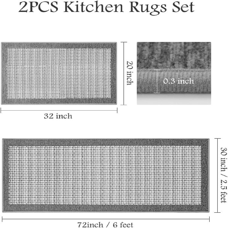 Non Slip Kitchen Rugs Sets Of 2 - Extra Large, Gray