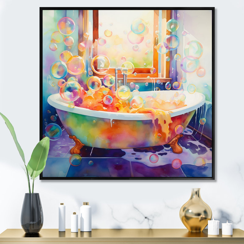 «Bath Impressionist Bubbles - Laundry Large», art mural, H 24 po x l 24 po x P 1 po, Cadre flottant noir