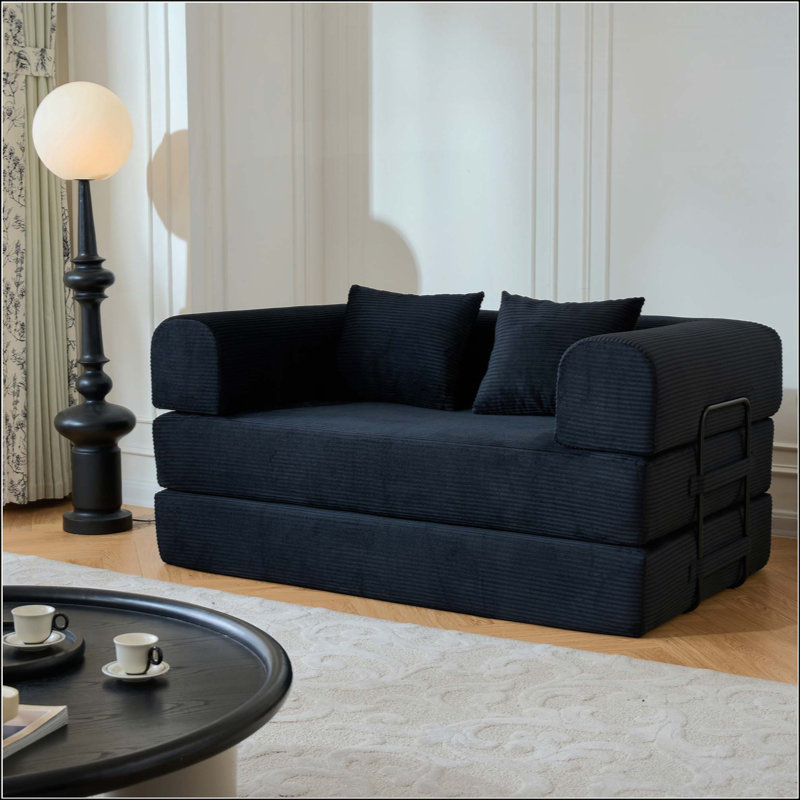 Canapé-lit convertible avec coussin cylindrique, canapé-lit pliant en velours côtelé avec cadre de forme fixe, canapé-lit de salon pour chambre à coucher