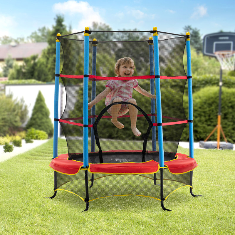 Trampoline de jardin rond de 5,42 pi avec enceinte sécuritaire Qaba