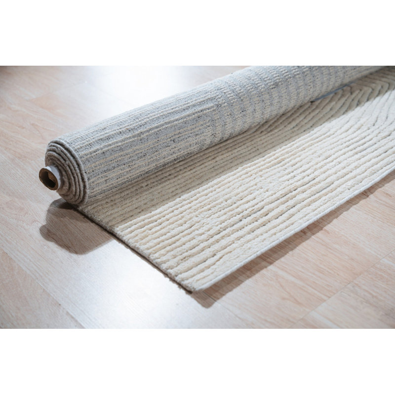 Tapis contemporain ivoire en laine noué à la main, 10 pi x 14 pi