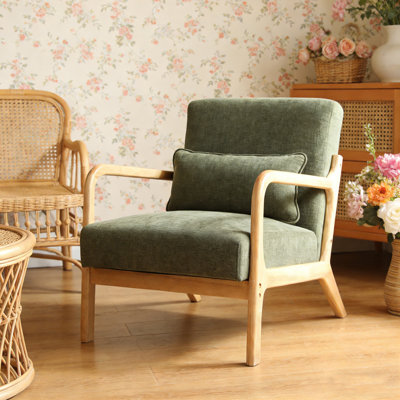 Fauteuil Mid-Century moderne avec structure en bois massif, coussin lombaire amovible et revêtement confortable pour le salon et le bureau