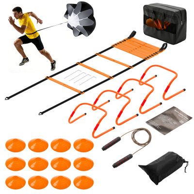 Professional Speed & Agility Training Set with Running Parachute, Hurdles, & Agility Ladder (All-in-One Fitness Kit)