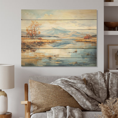 Lakes Rivers Minimalism Charm - Lake River Wood Wall Art On Natural Pine Wood