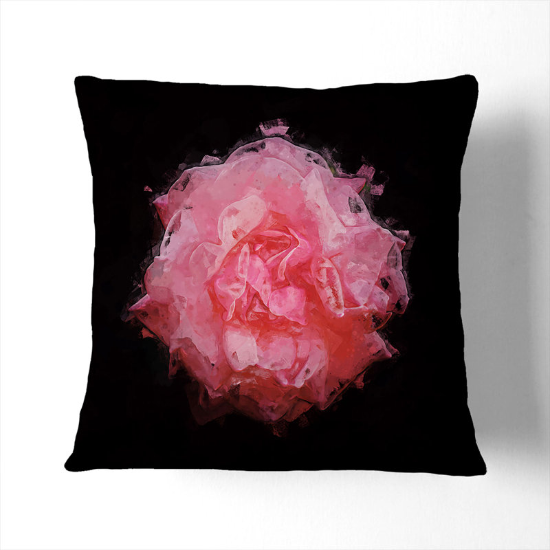 Lone Pink Carnation Cushion with Filling, Black, 40cm H x 40cm W x 15cm D