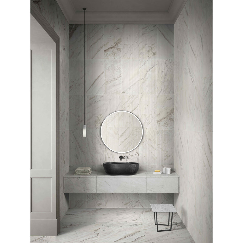 Lavabo vasque en marbre gris foncé, conception à vagues organiques 23,6 po, monobloc massif, finition mate pour salle de bain
