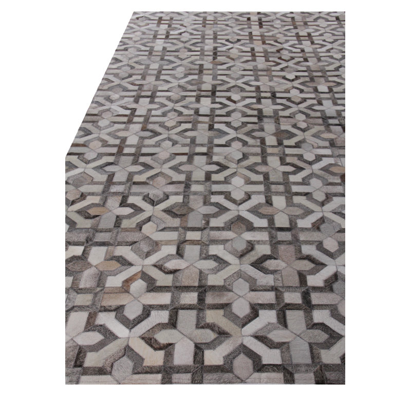 Natural Hide Cowhide Geometric Area Rug, Rectangle 5' x 8'