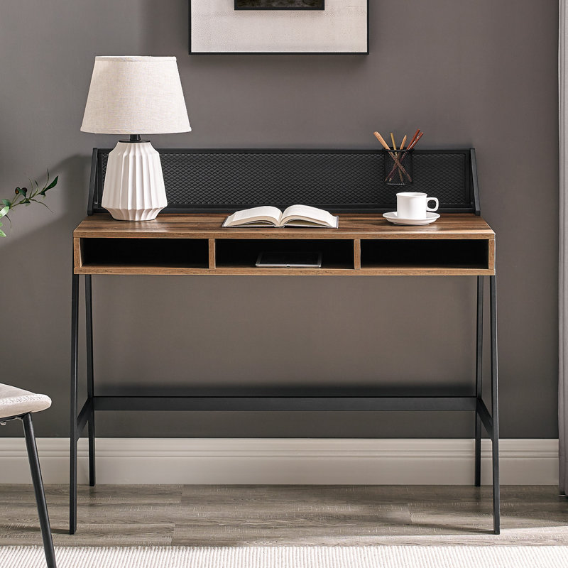 Arcadia Metal Base Writing Desk, Reclaimed Barnwood