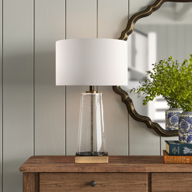 Seymour 27.5" H Metal and Glass Table Lamp with Poly-Blend Shade , Brass