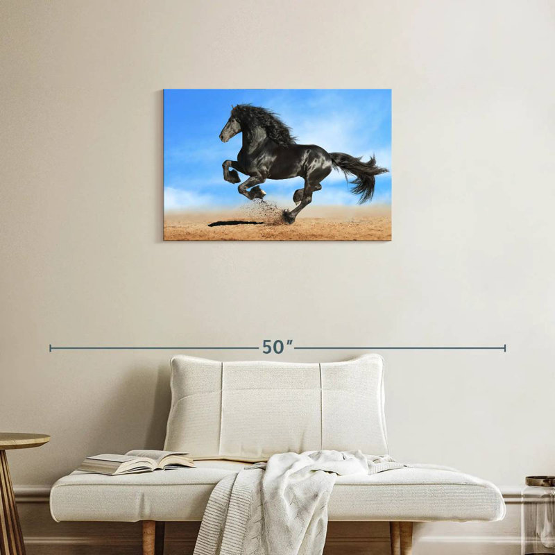 Cheval frison vivant, H 20 po x l 30 po