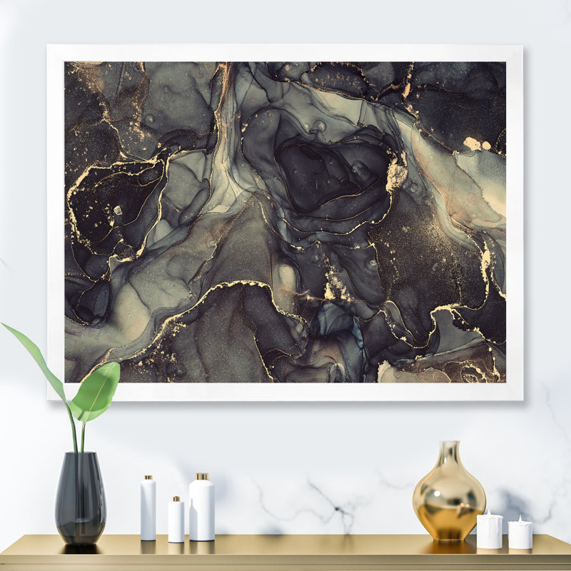 «Black Gold Infusion», reproduction d'art sur toile, H 16 po x l 32 po, Cadre photo blanc