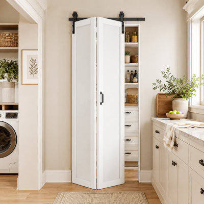 Portes pré-assemblées avec portes de grange pliantes en bois manufacturé blanc avec ensemble de quincaillerie