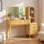 Meuble-lavabo cannelé avec grand miroir, 4 tiroirs, armoire de rangement, station de charge et comptoir en verre