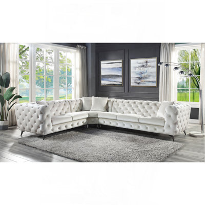Beige Fabric Sectional Sofa W/4 Pillows