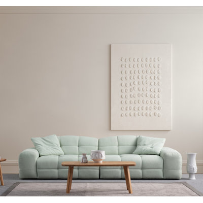 Élégant canapé 3 places, tissu vert pâle, 122,0 po x 42,5 po x 32,7 po | Structure en bois de hêtre massif et en carton, revêtement 100% polyester | Comprend 3 coussins moelleux, parfaits pour le salon et les décorations modernes