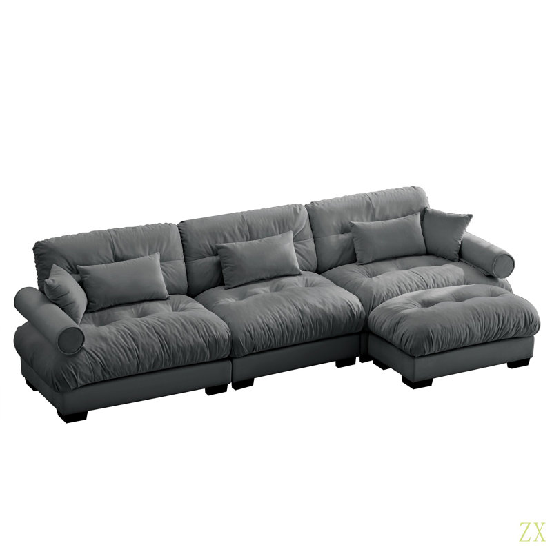 Canapé modulaire surdimensionné en velours super confortable avec repose-pieds mobile, Velours gris velours, Orienté à droite