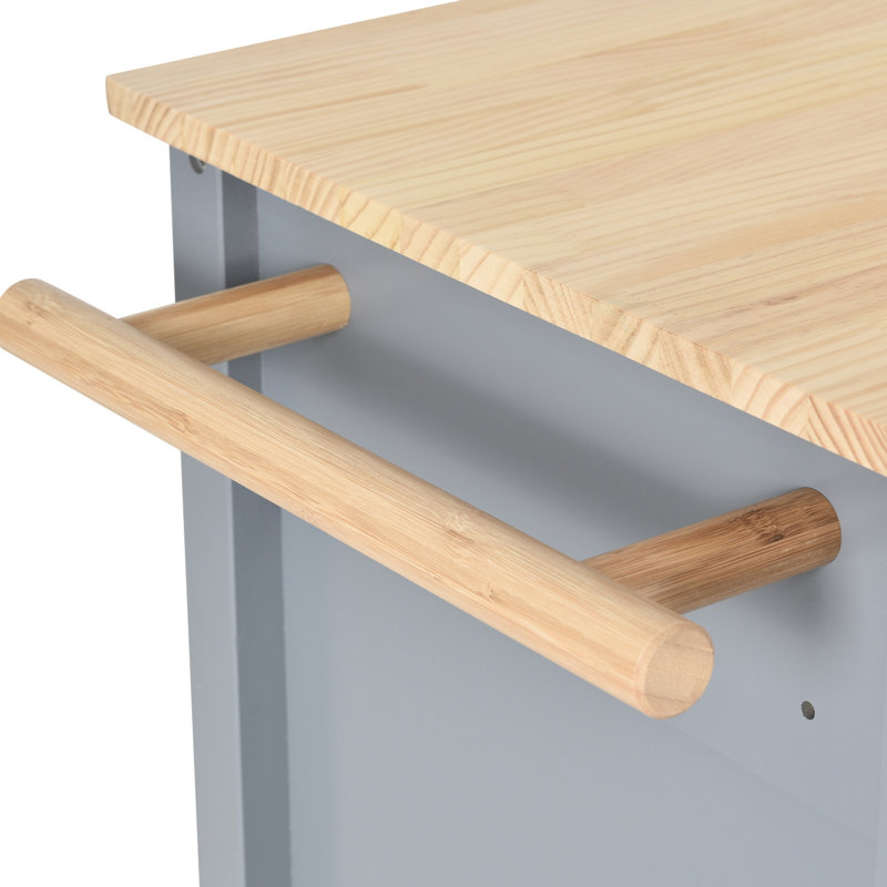 Solid Wood Kitchen Island Cart With 4 Door Cabinet, 2 Drawers, Spice & Towel Rack, Locking Wheels (grey Blue Version Storage And Worktop,