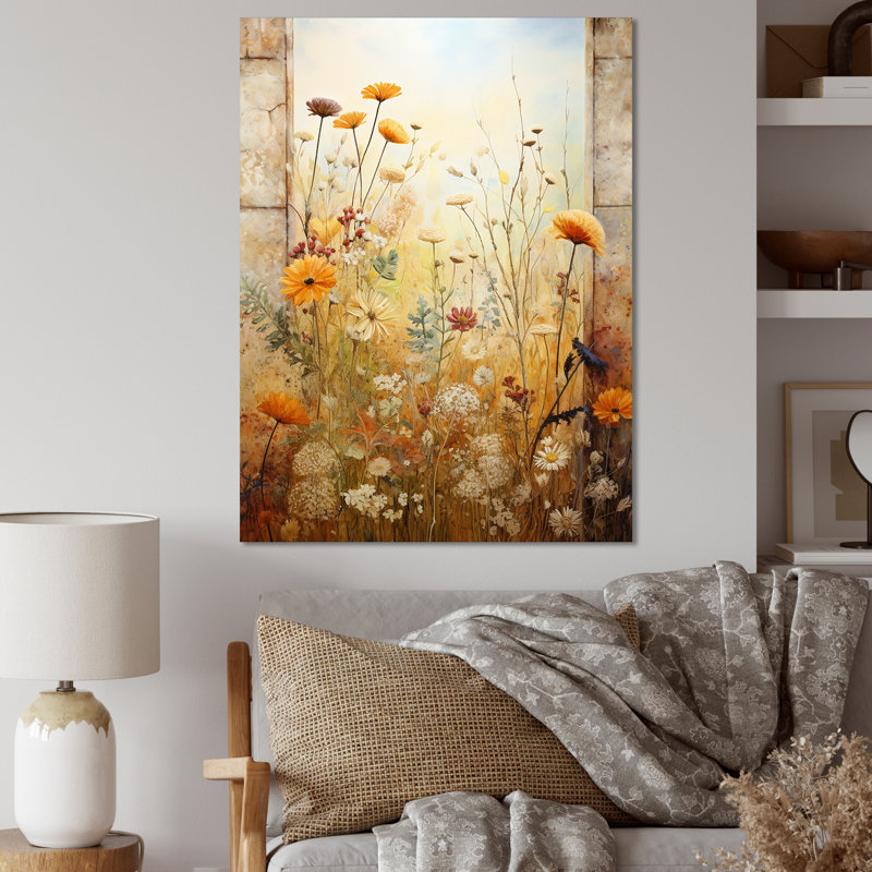«Green and Yellow Summer Meadow Windows View II - Meadow», art mural, Toile tendue, H 44 po x l 34 po x P 1,5 po