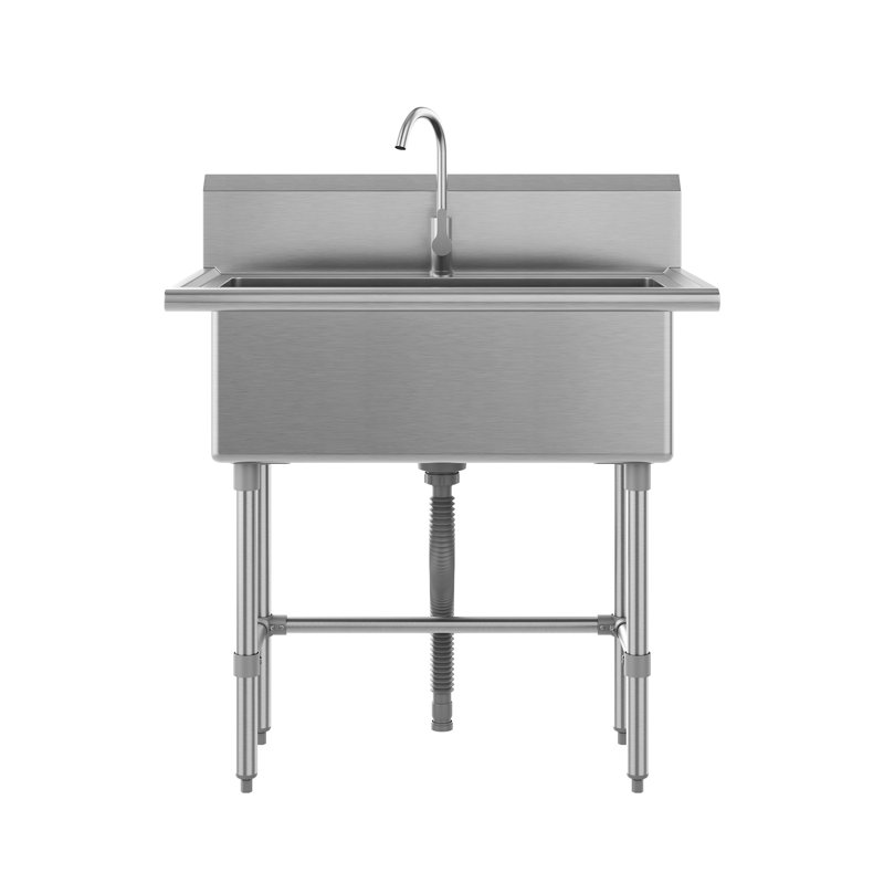 Évier utilitaire en acier inoxydable à cuve simple 38 po x 24 po avec robinet DeerValley