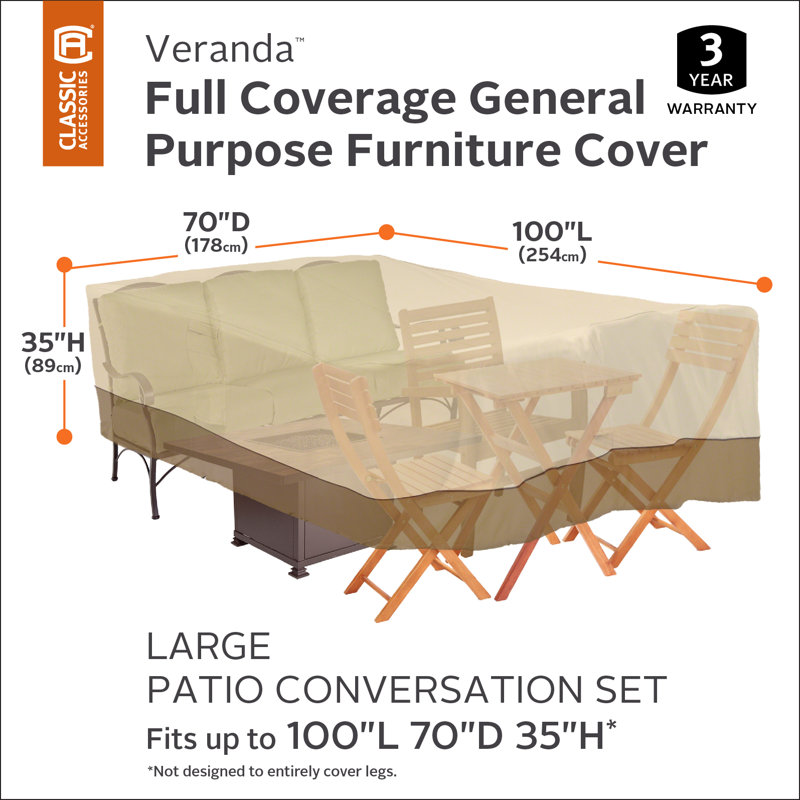 Perry Outdoor Patio Dining Set Cover, 100"L x 70"D x 35"H