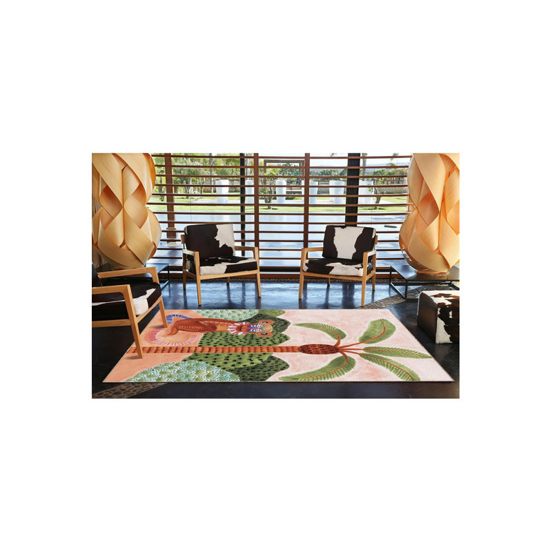 Tapis décoratif lavable à la machine moderne à motif arbre et singe vert poudre
