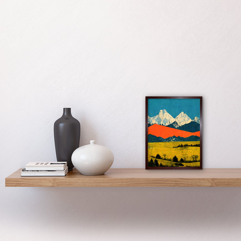 Winter Mountains Landscape Modern Papercut - Print, Brown Framed Paper, 25.9cm H x 20.6cm W