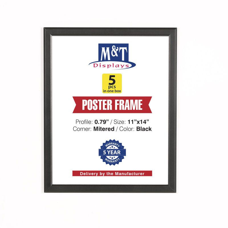 Cadre mural en aluminium à chargement frontal frontal 0,79 "Snap 14 x 22 noir (paquet de 5), Noir, 11 po x 14 po