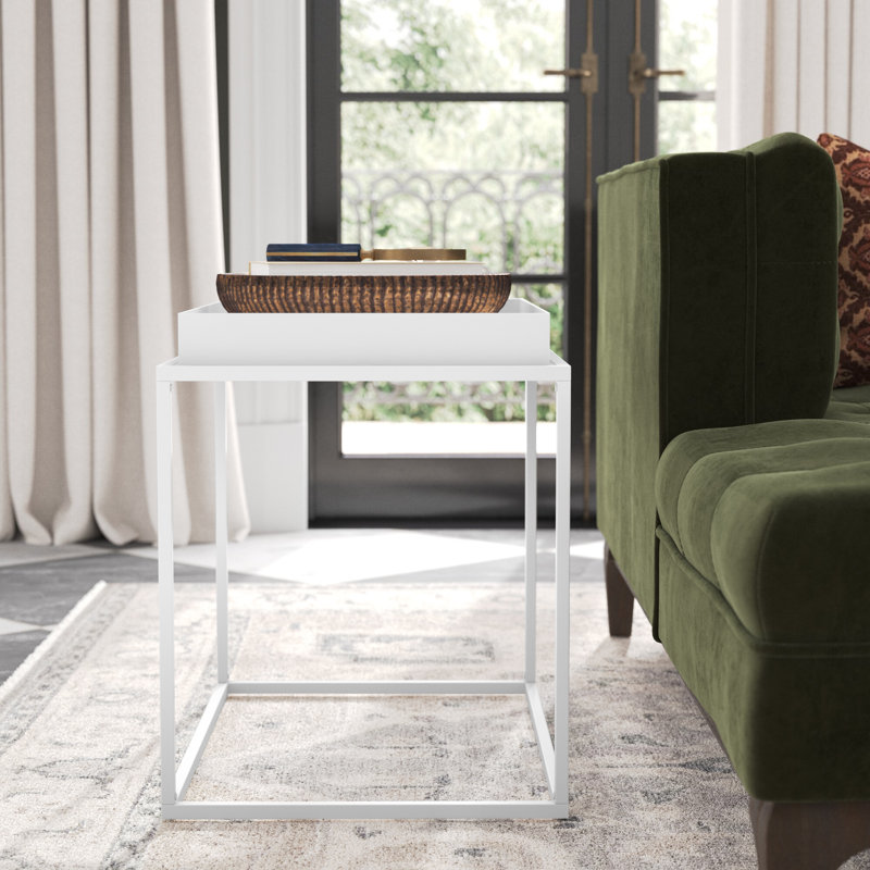 Ivan Stainless Steel Tray Top End Table, White