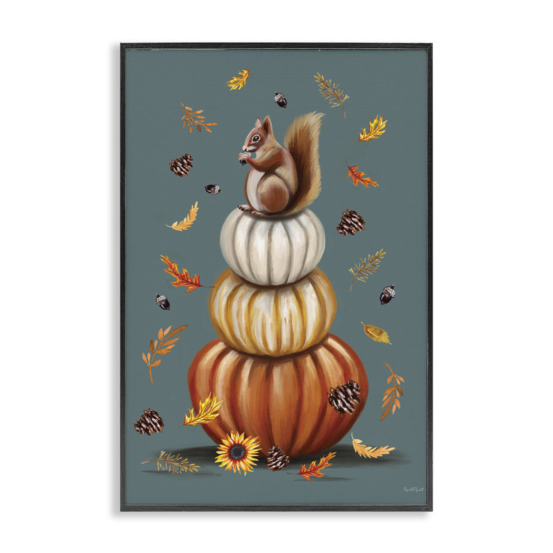 «Squirrel Atop Pumpkin Stack», estampe numérique, conception par Elizabeth Tyndall, H 24 po x l 16 po