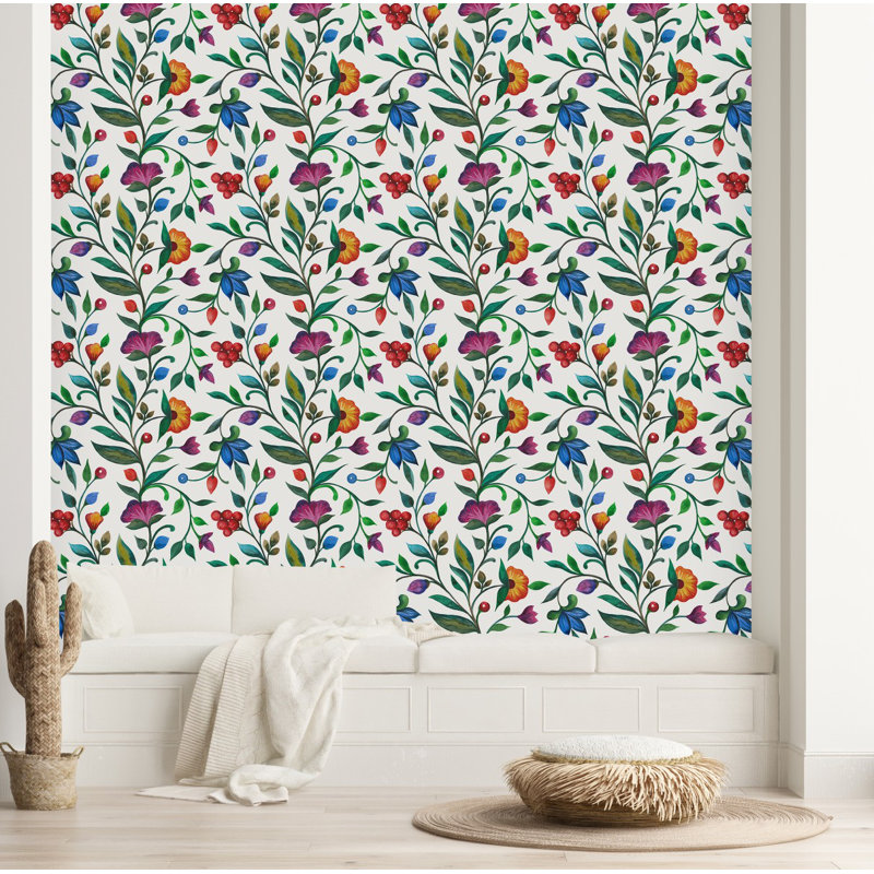 Panneau de papier peint adhésif coloré coloré L 10,4 pi x l 25 po Flowerson, L 225 po x l 25 po