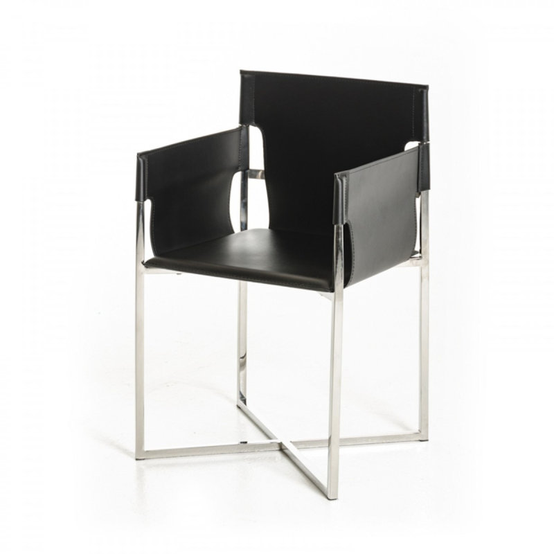 Chaise avec accoudoirs rembourrée blanche Sadey, Noir