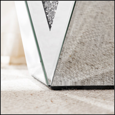 Inverted Triangular Mirror Square Table with Crystal Diamond Inlays for Living Rooms, Corridors, and Bedrooms