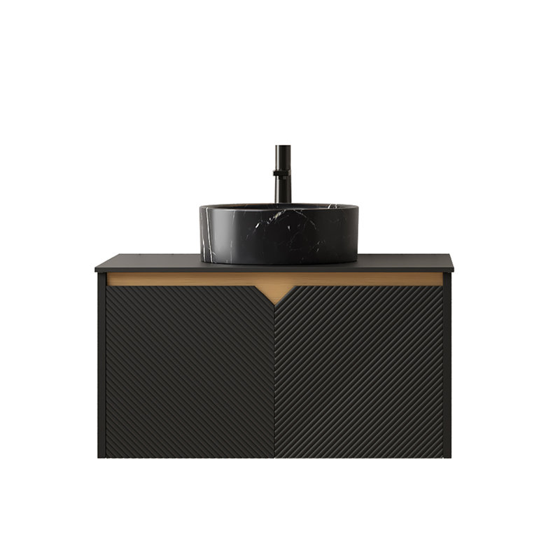 Meuble-lavabo flottant en contreplaqué Cerivelle, Noir, Noir, 36"