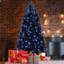 Arbre de Noël 4 pi avec 150 lumières DEL, arbre artificiel en PE + PVC 666 pointes pour décoration d'Halloween et des Fêtes, structure à charnières avec support en métal stable