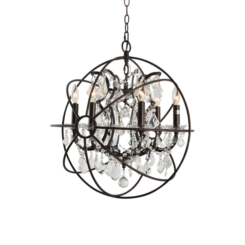 Keeney 6 - Light Wrought Iron Globe Chandelier
