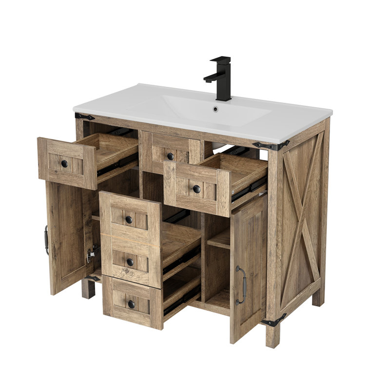 Farmhouse Bathroom Vanity With SMC Resin Sink and Faucet, 36"