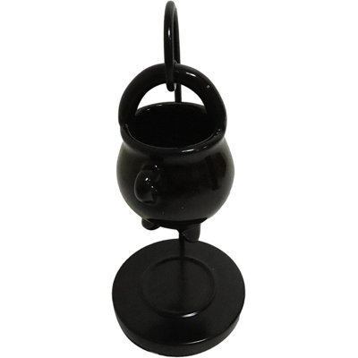 Winston Porter Wicca Witchcraft Magic Potion Brew Céramique noire chaudron brûleur à huile essentielle chauffe-figurine occultes ou comme théière porte-bougie maison aromathérapie accessoire