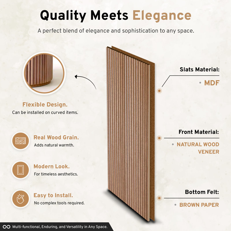 2 Pack Of Fluted Flexible Wood Wall Panels | Decorative Panels For Walls & Ceilings | 3D Slat Wood Wall Panels | Interior Design Wood Panels For Walls | (Total Coverage: 94.49" X 23.5")