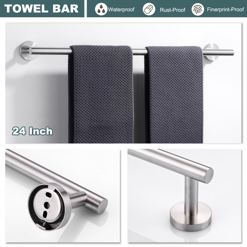 Barre à serviettes murale 24 po, Nickel brossé