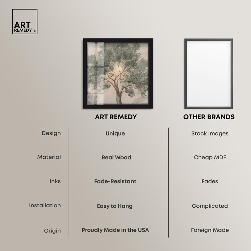 «Emanating Branches II Shadowbox Print», art floral rétro par Art Remedy, H 21 po x l 21 po, Noir
