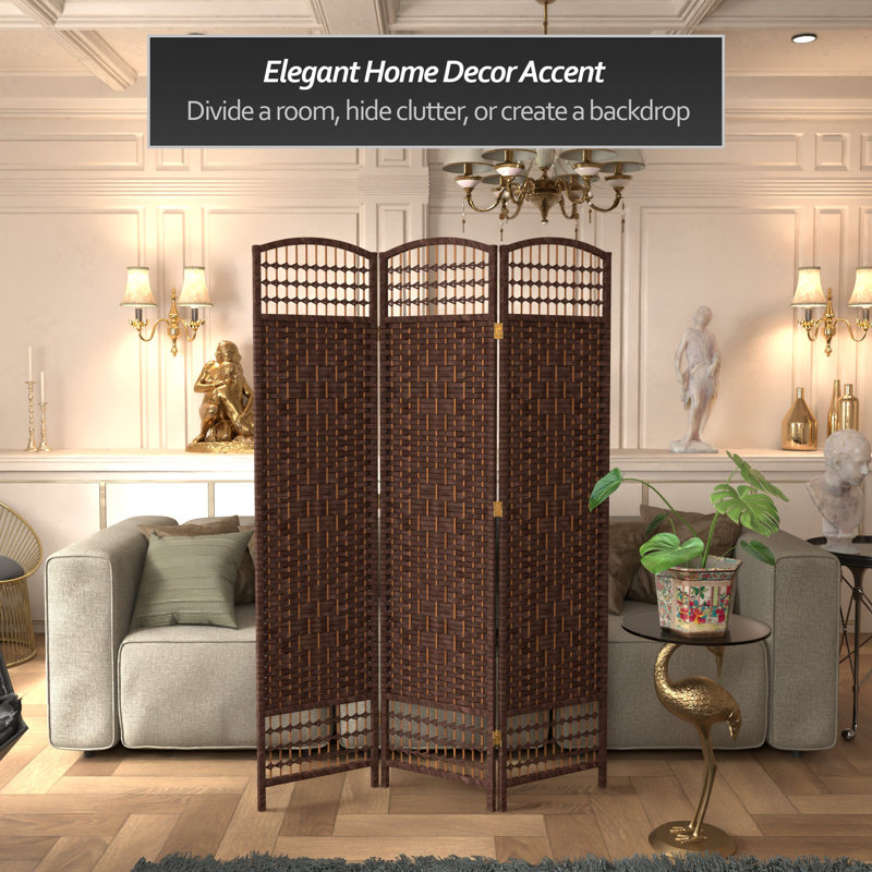 67" x 64" Weave 5 Panel Room Divider, Dark Mocha, 3