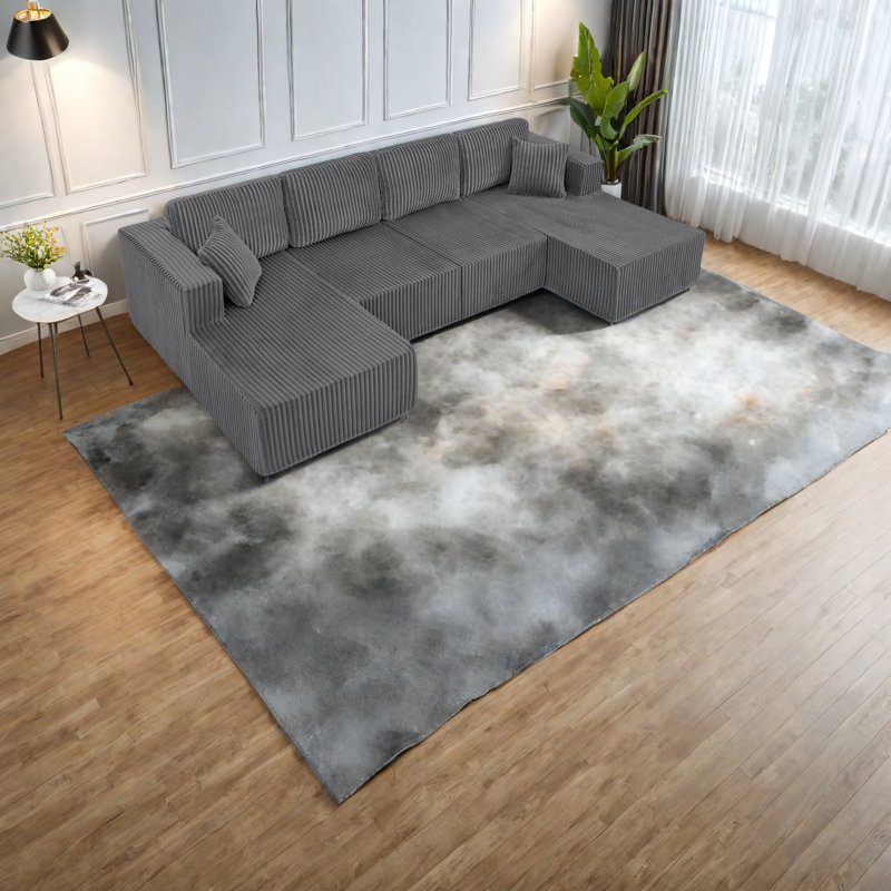 Spacious U-shaped Sectionals, Modern Corduroy Sleeper, Dark Gray