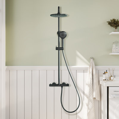 Système de douche thermostatique à 2 fonctions avec douche à main à 3 réglages et valve brute