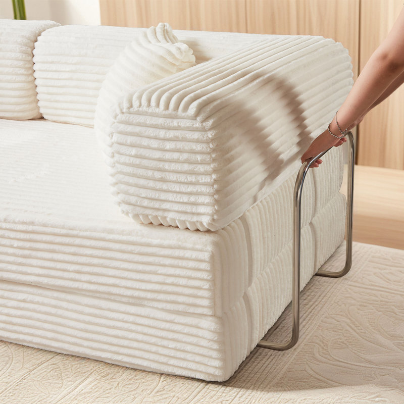 Causeuse convertible en velours côtelé Boneless, Velours côtelé beige